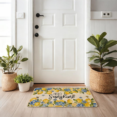 Baccessor Lemon Doormat with non-slip backing prevents shifting.