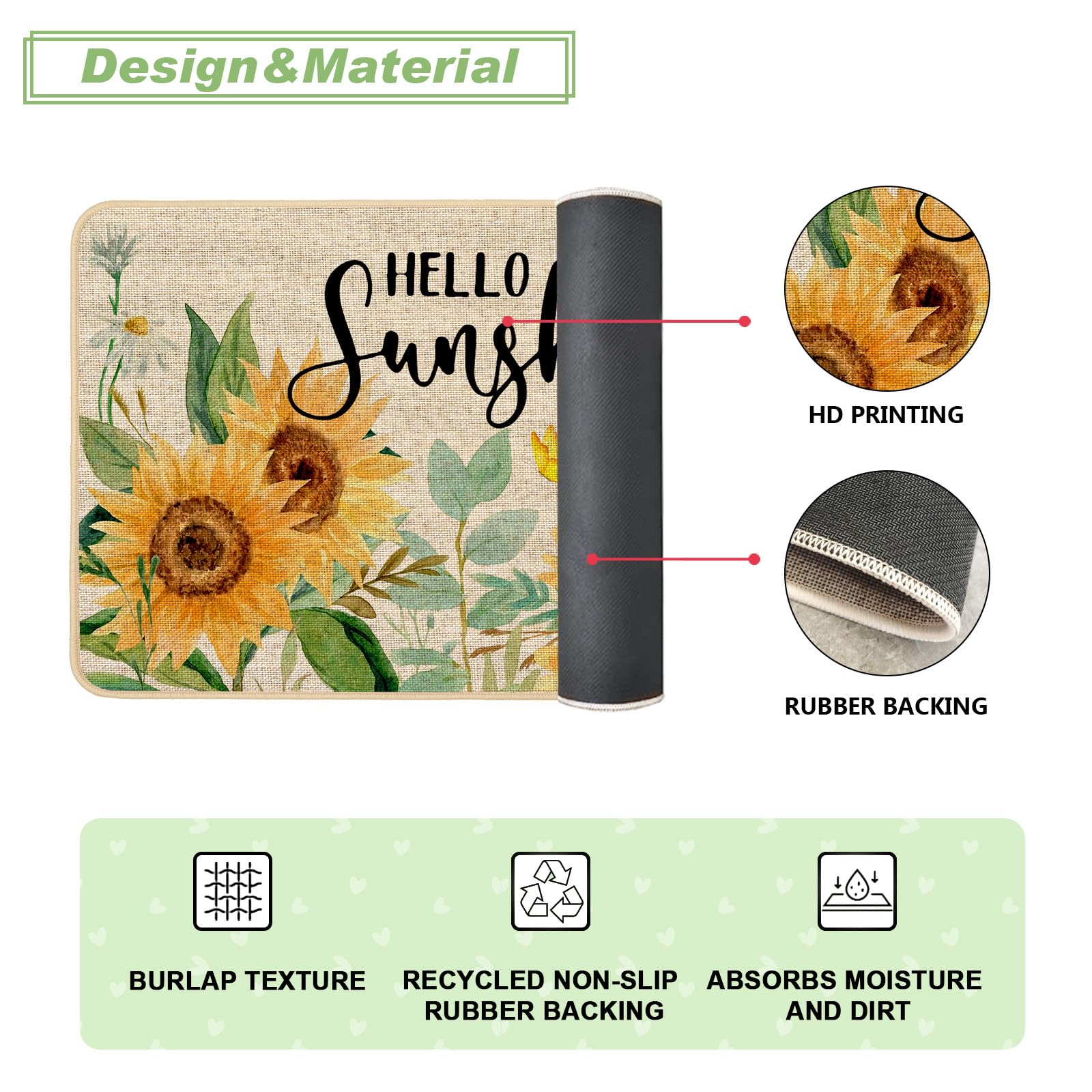 Baccessor sunflower door mat 17x29 fits standard door clearance.