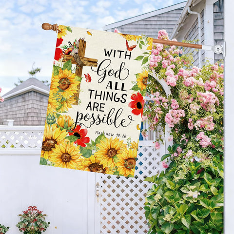 Detailed print of sunflowers on Baccessor flag