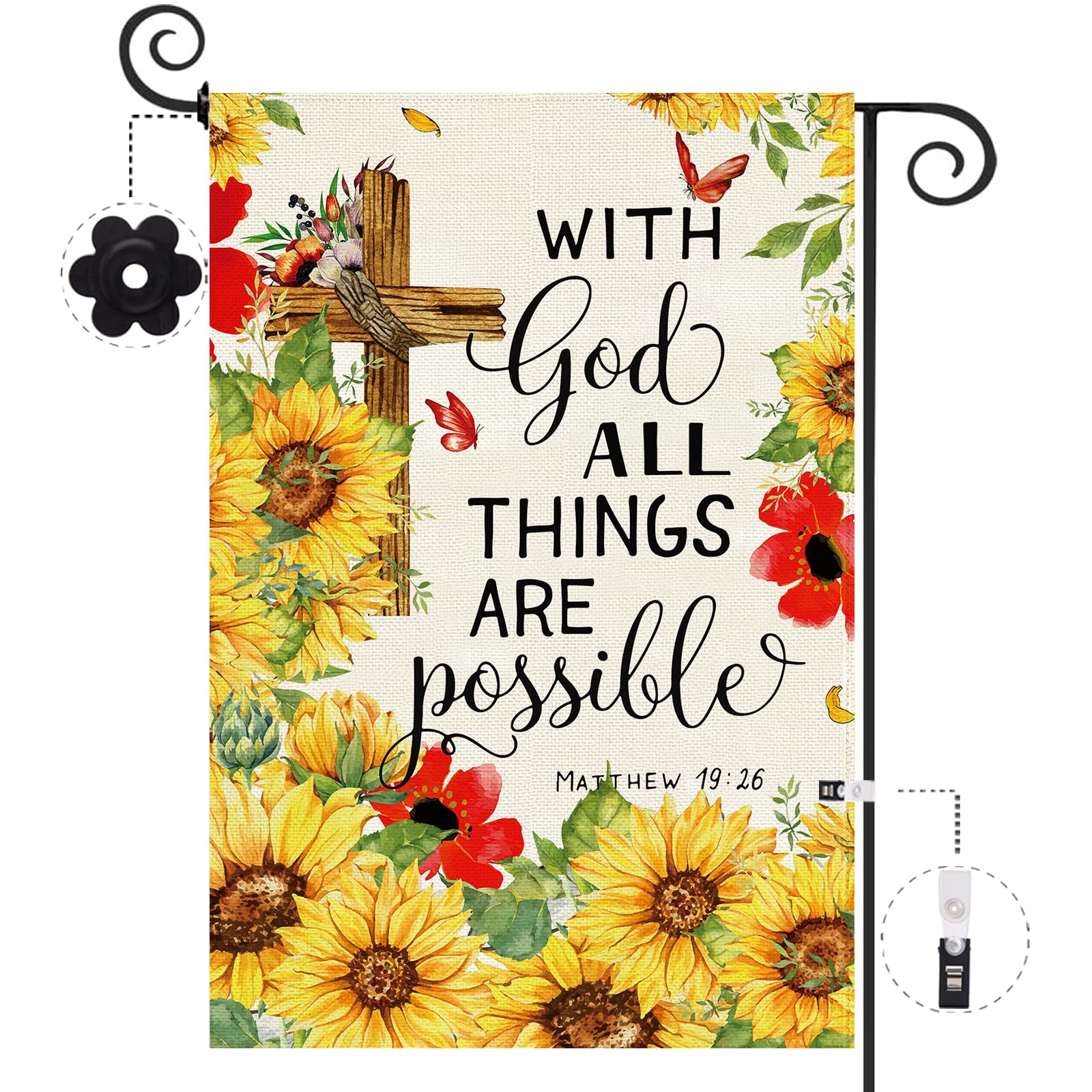Baccessor sunflower garden flag on burlap, double-sided visibility from all angles.
