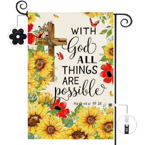 Baccessor sunflower garden flag on burlap, double-sided visibility from all angles.