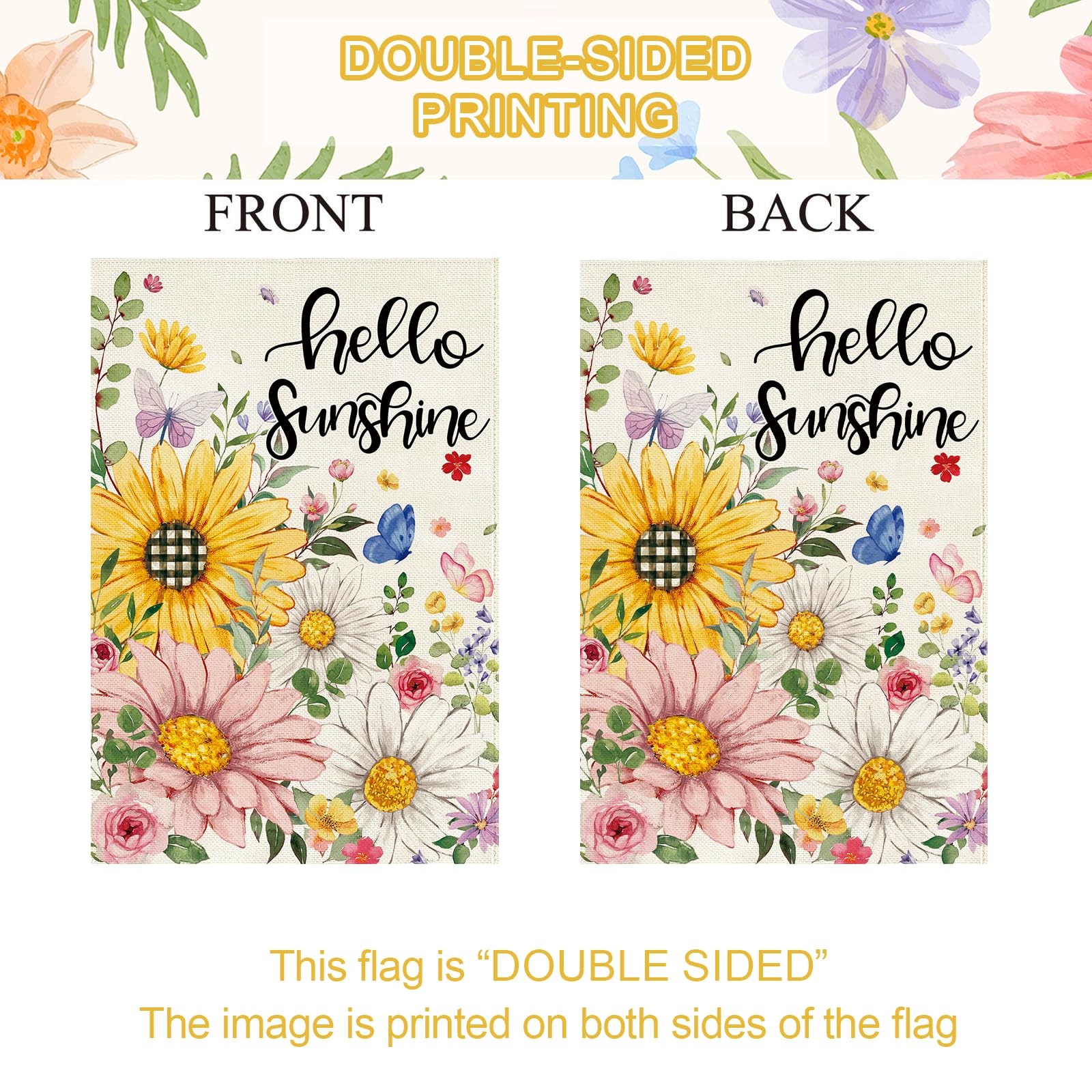Baccessor sunflowers and daisies design brightens outdoor spaces.
