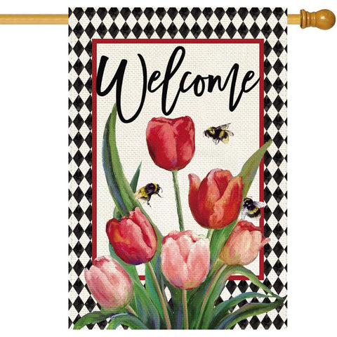 Baccessor tulip welcome flag 28x40 for bright outdoor spring curb appeal.