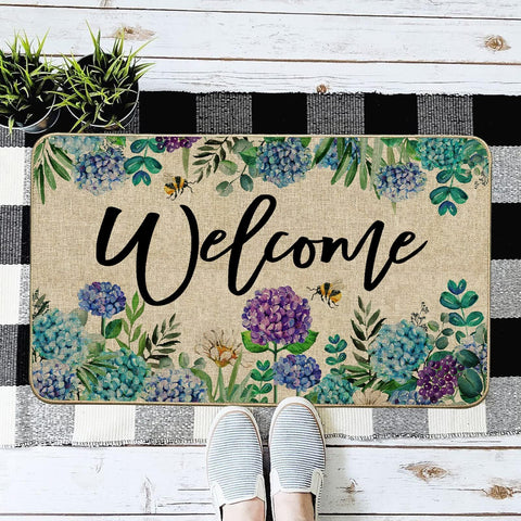 Baccessor weather-resistant hydrangea door mat withstands rain and snow