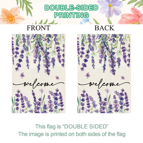 Baccessor lavender floral flag, durable two-layer burlap, colorfast dyes