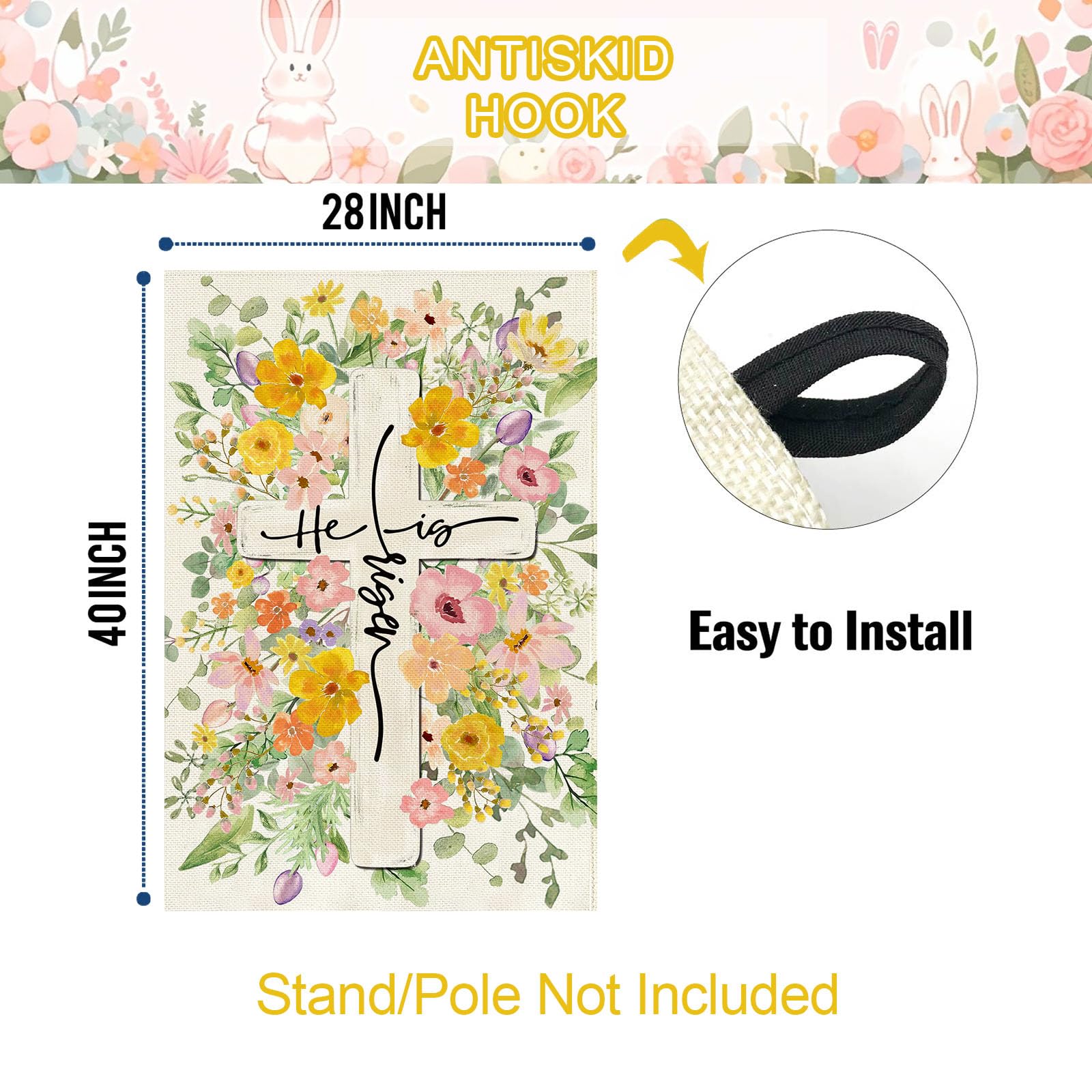 Baccessor weatherproof easter flag with vibrant colors and durability.