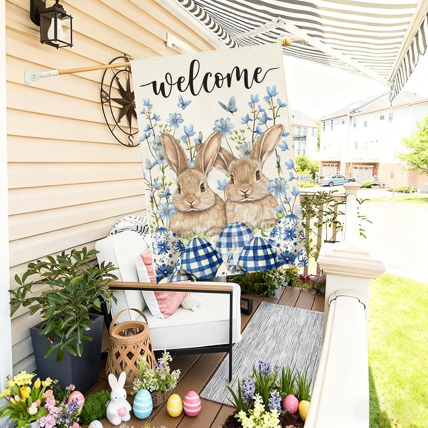 Baccessor weatherproof Easter flag withstands wind and rain outdoors