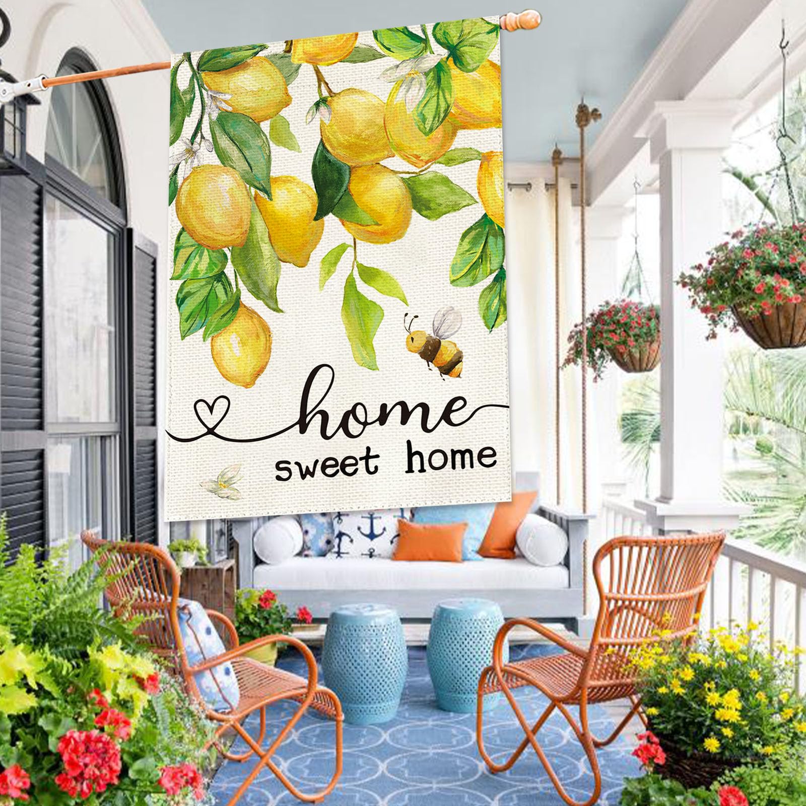 Baccessor weatherproof lemon floral flag ready for outdoor use.