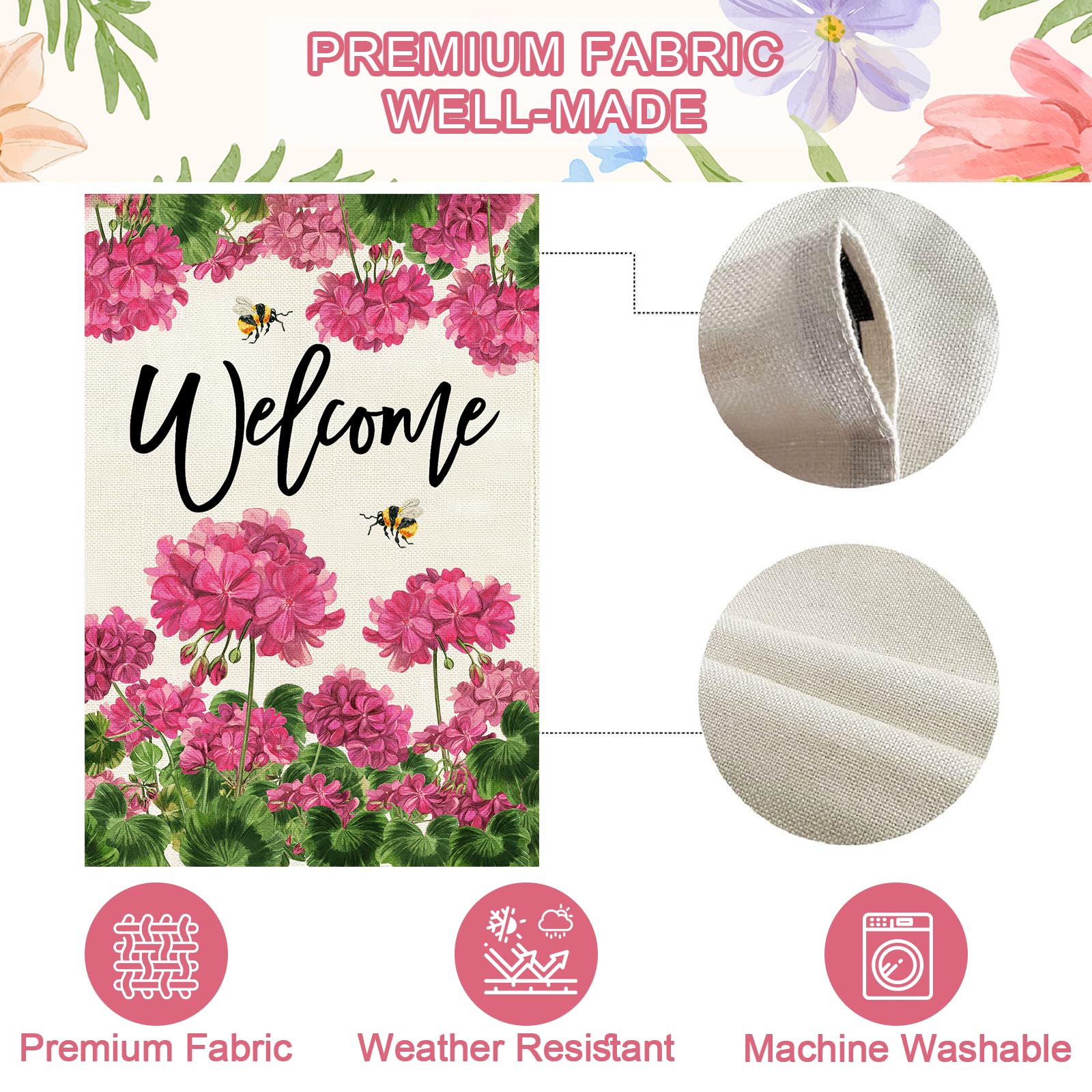 Baccessor floral welcome flag brightens porches and patios during spring