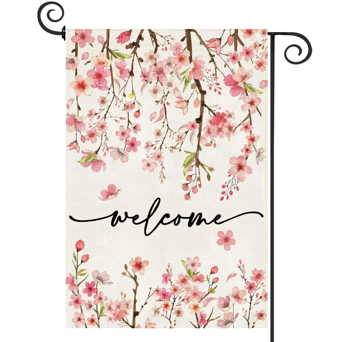 Baccessor pink floral welcome flag, double-sided visibility for garden guests
