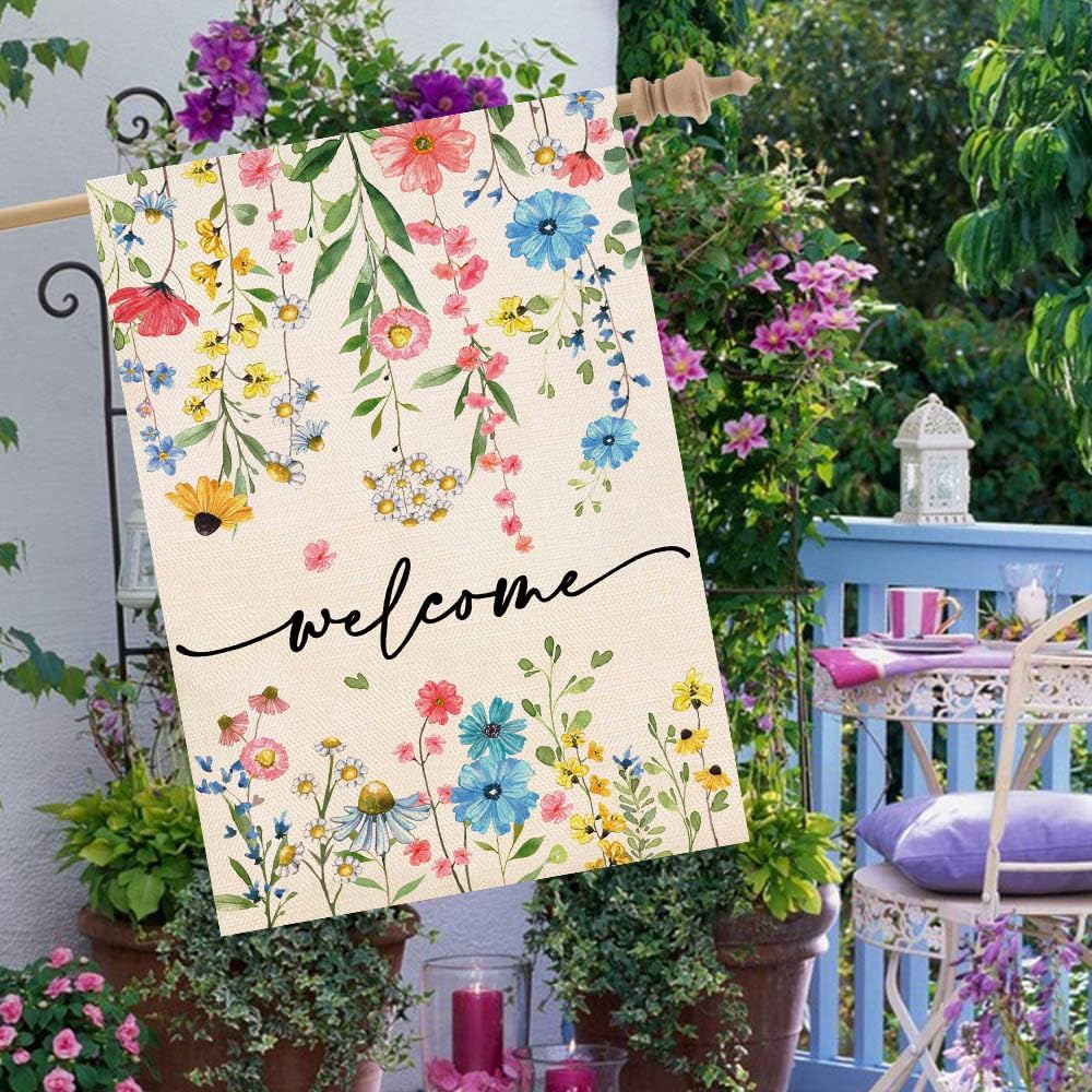 Baccessor welcome floral flag back view showing print-through for consistent signage.