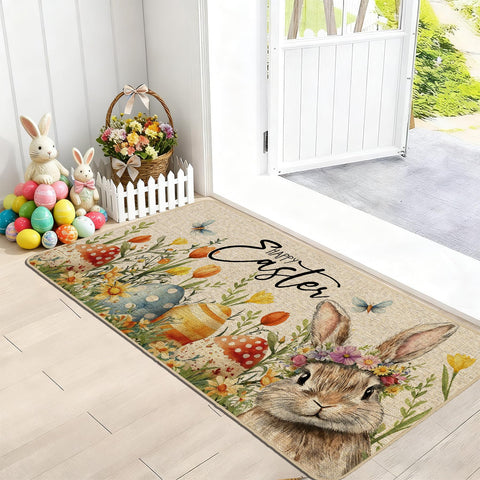 Baccessor welcome mat for front door enhances seasonal decor with bunny motif.