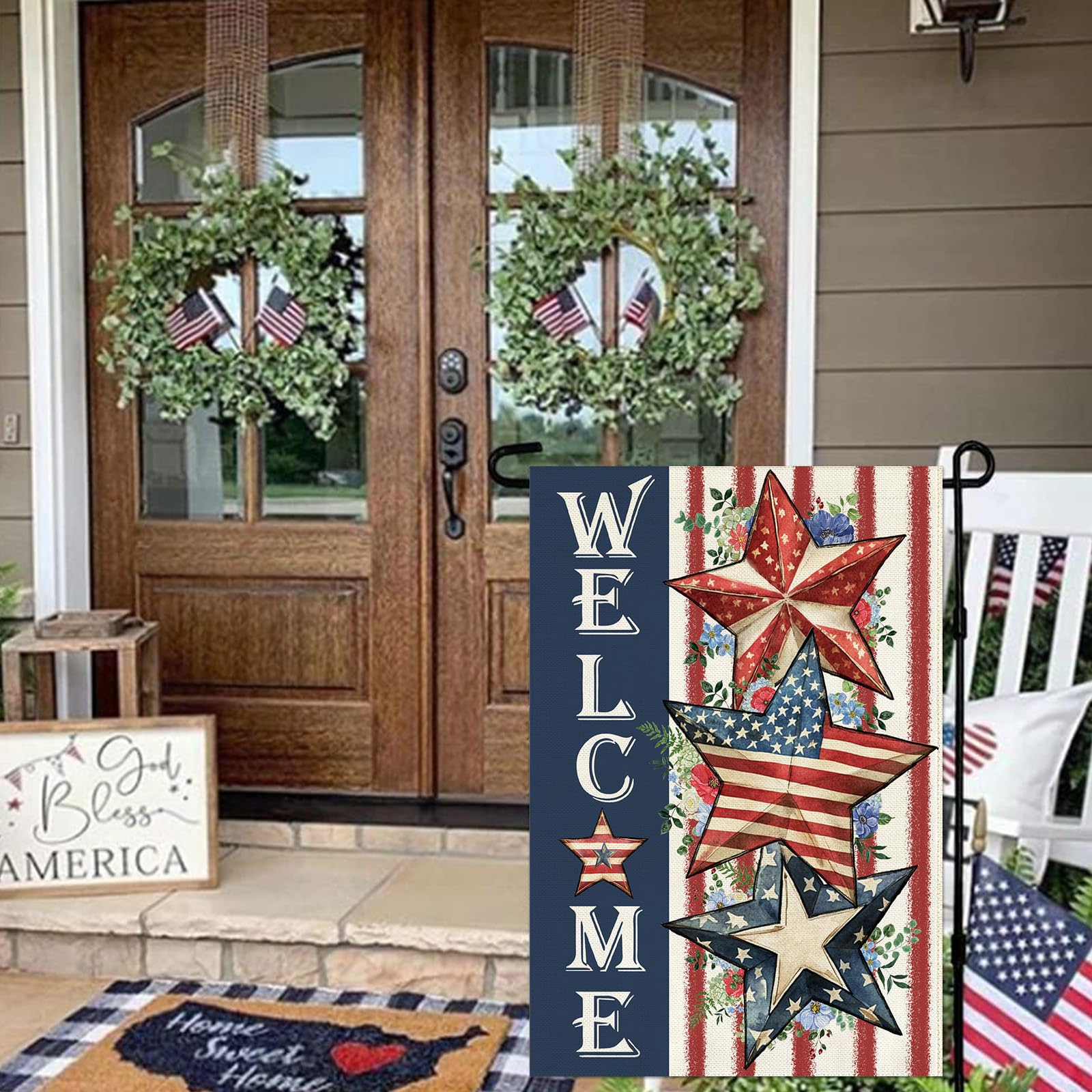 Baccessor welcome sign flag for yard, creates inviting outdoor space.