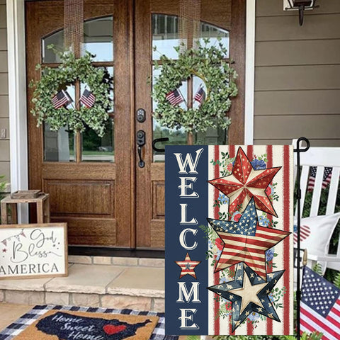 Baccessor welcome sign flag for yard, creates inviting outdoor space.