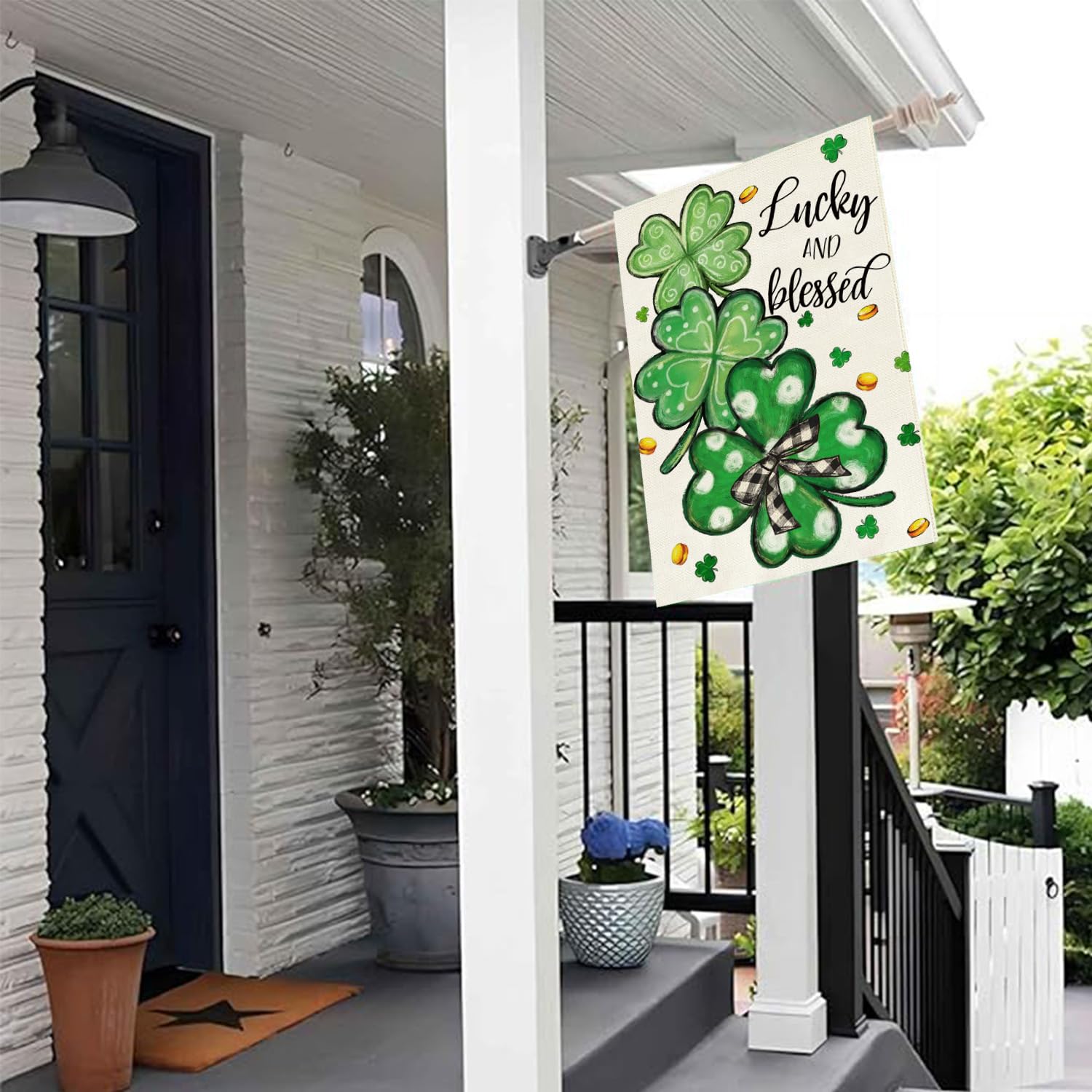 Baccessor welcome-sign patio flag adds festive charm to any porch or garden.
