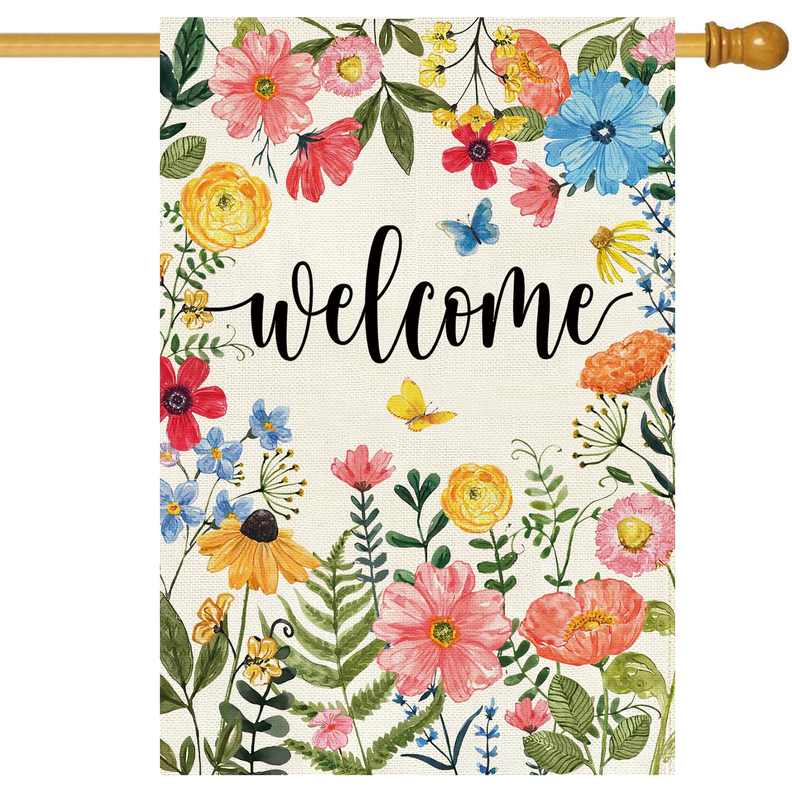Baccessor welcome wildflower flag in burlap, double-sided for outdoor garden welcome