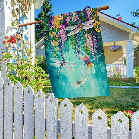 Baccessor Wisteria Dragonfly Flowers welcome flag 28x40, weather-ready for outdoor display.