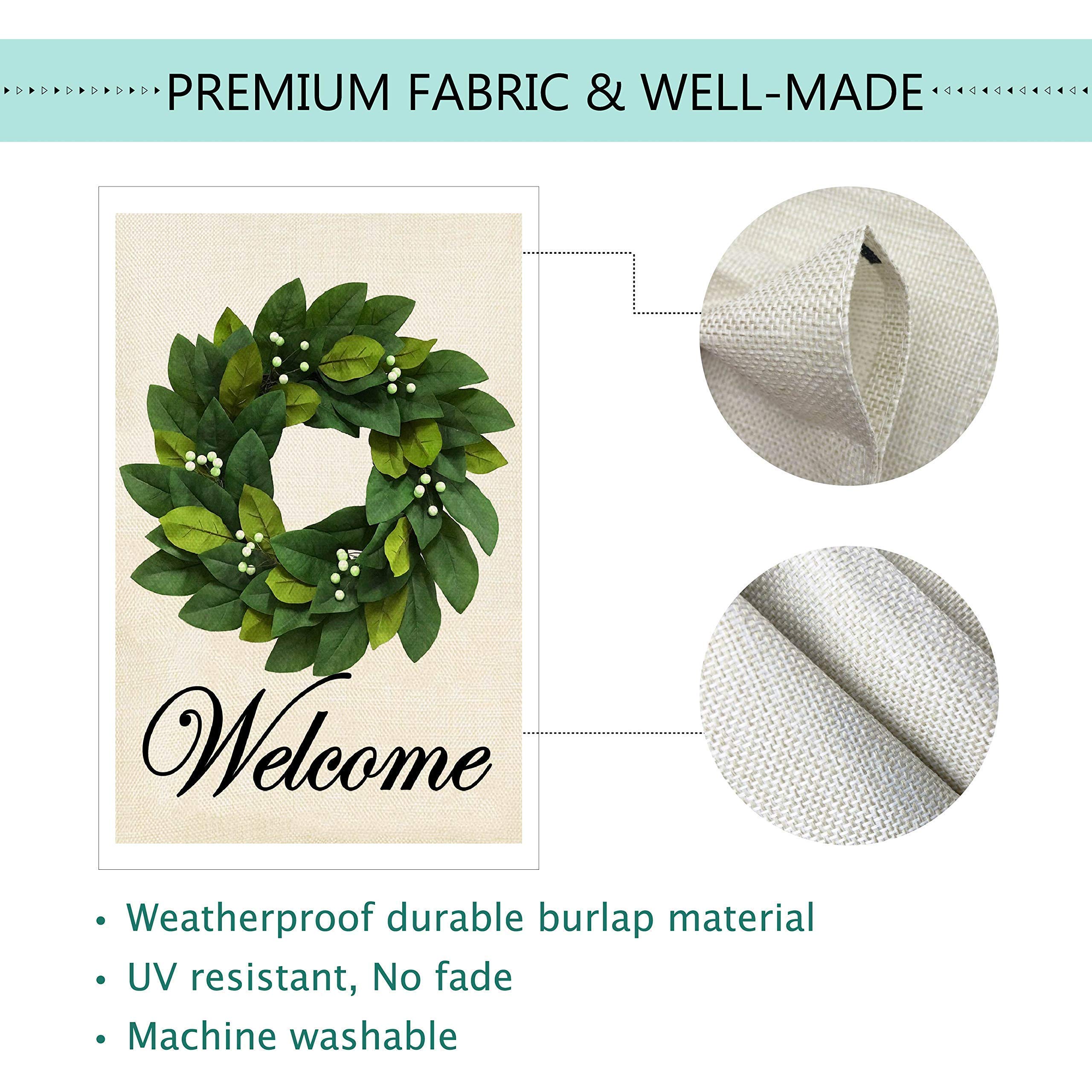 Baccessor Wreath flag measures 12-5x18 inches for prominent porch presence.