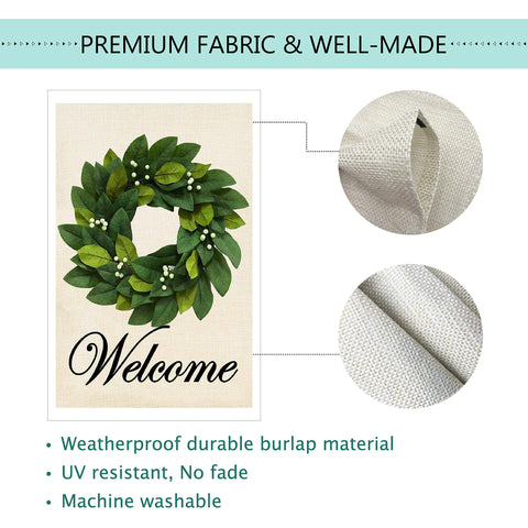 Baccessor Wreath flag measures 12-5x18 inches for prominent porch presence.