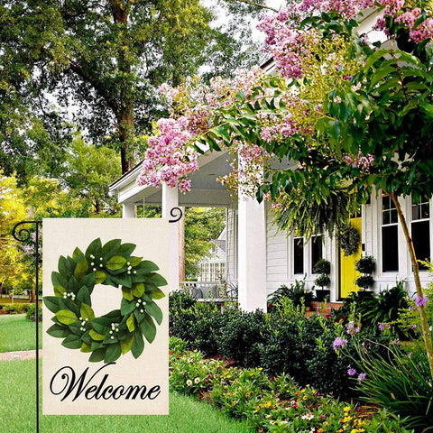 Baccessor Wreath spring garden flag text readable from both sides for two-way visibility.