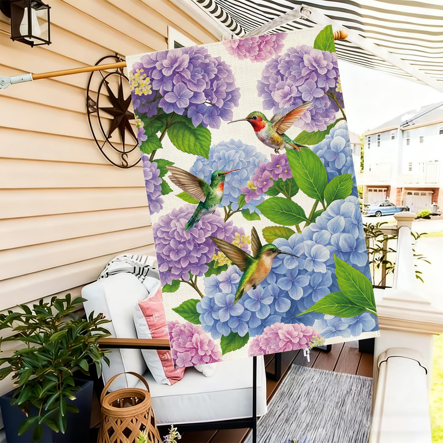 Baccessor yard flag on pole, anti-skid sleeve helps secure the display.