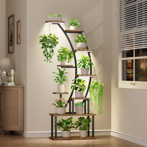 BACEKOLL 63-inch plant stand front view with grow lights, promoting even coverage across levels.