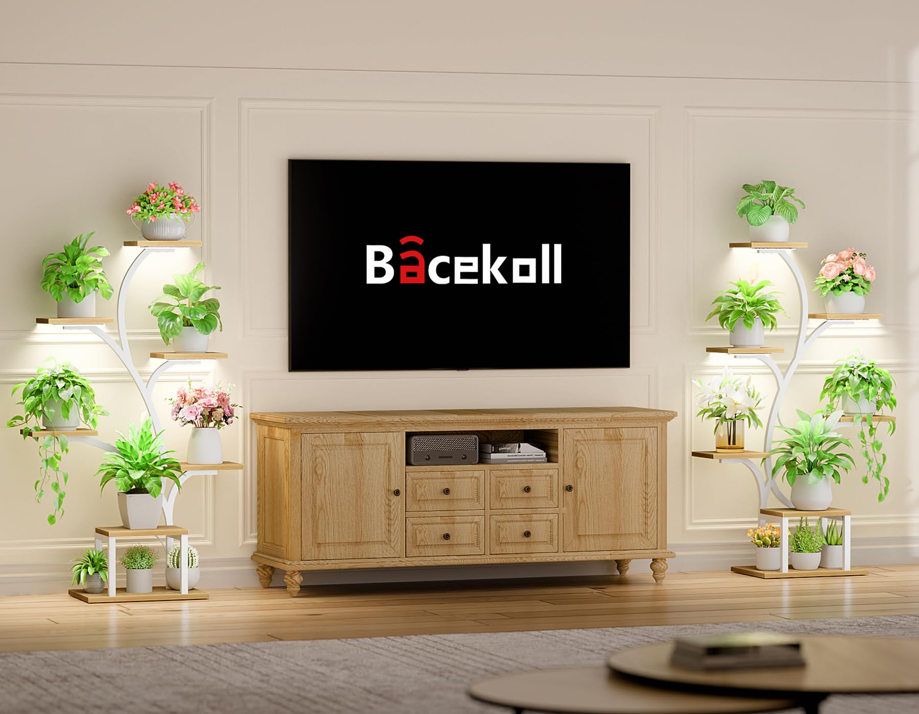 BACEKOLL seven-tier corner stand shown from the side for versatile plant arrangement.