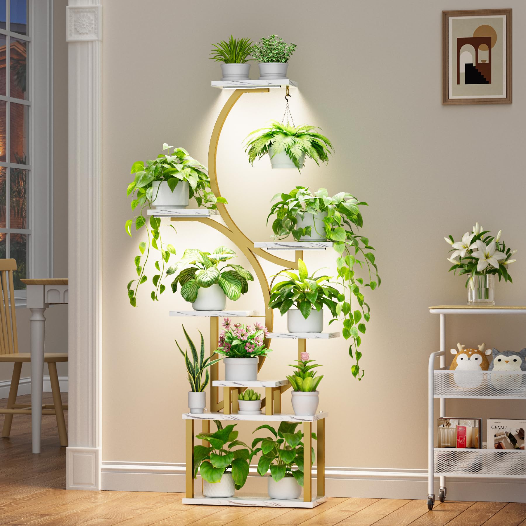 The 8-tier S-shaped design supports many potted plants