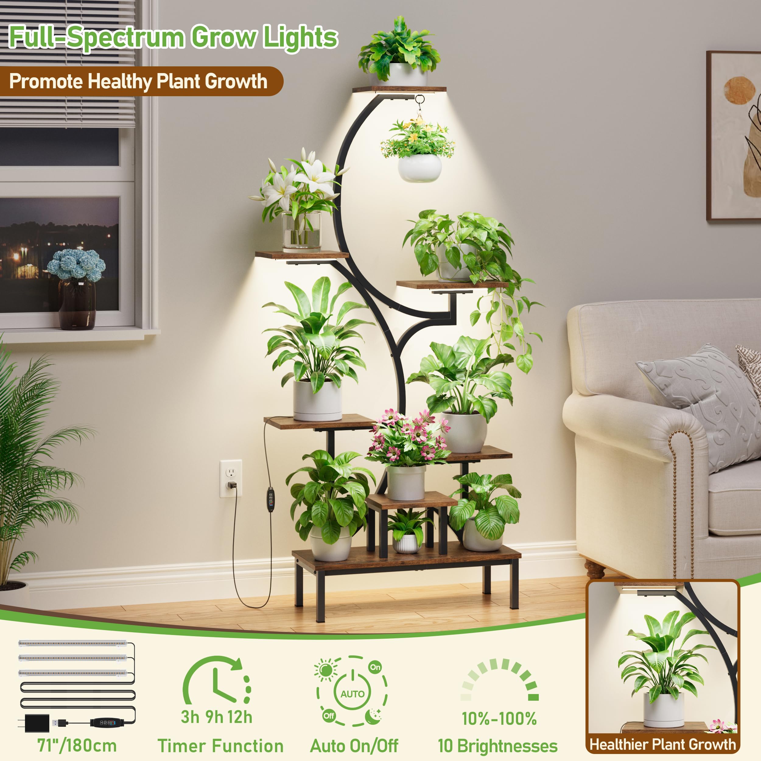 BACEKOLL full-spectrum grow light system with adjustable brightness