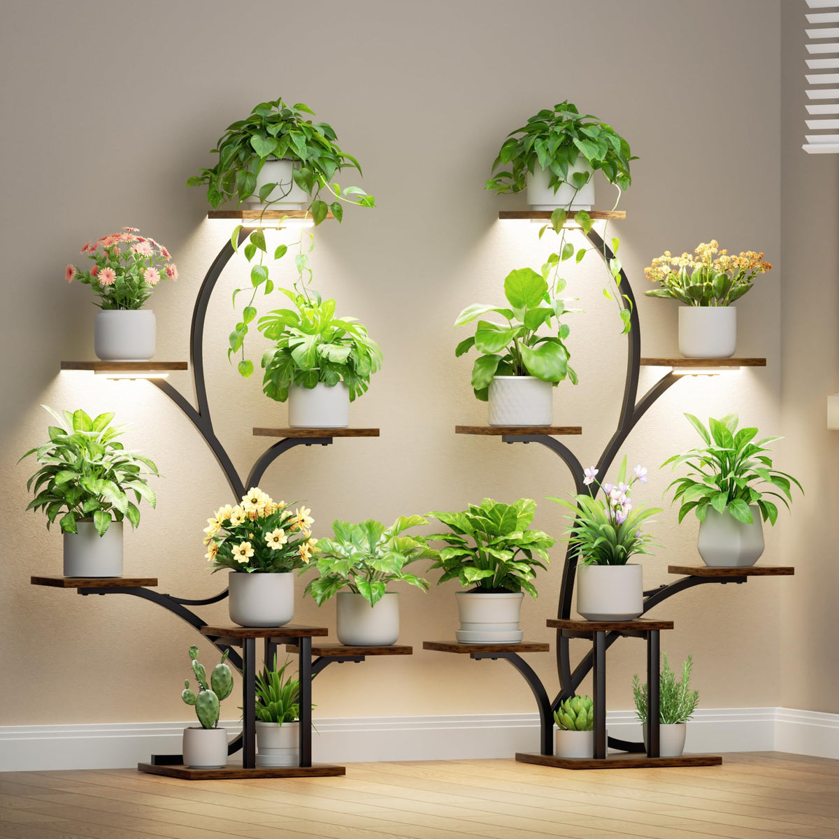 BACEKOLL grow light plant stand 2-pack front view supports vibrant indoor greenery.