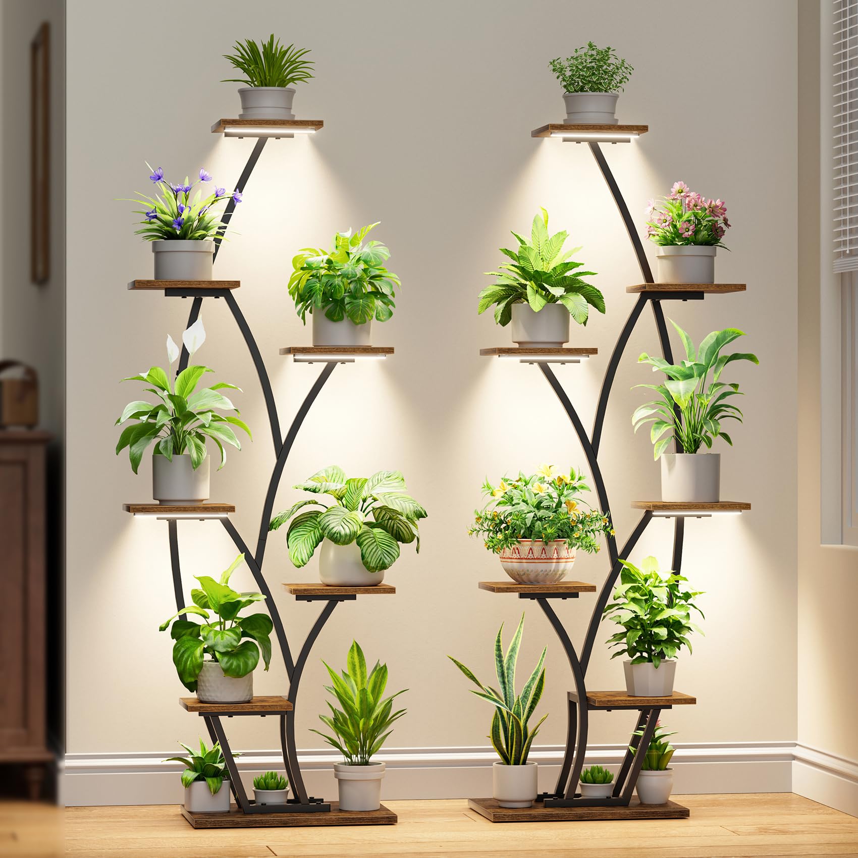 BACEKOLL lighted plant shelf, 7 tiers, optimized corner display.