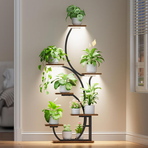 BACEKOLL lighted plant stand 57‑inch corner view showcasing organized indoor greenery for thriving plants.