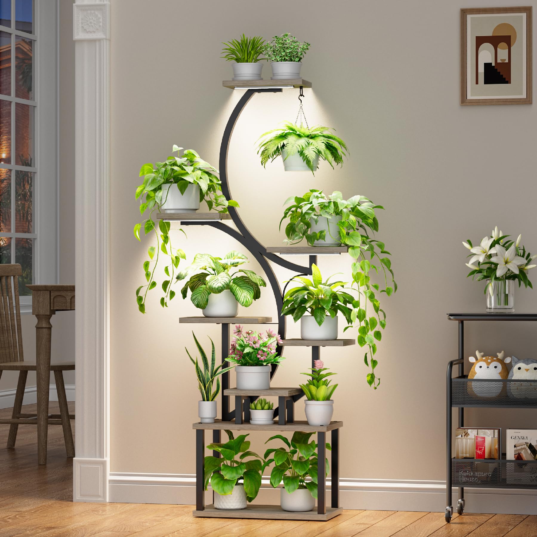 BACEKOLL 8-tier S-shaped shelf maximizes corner space for greenery.
