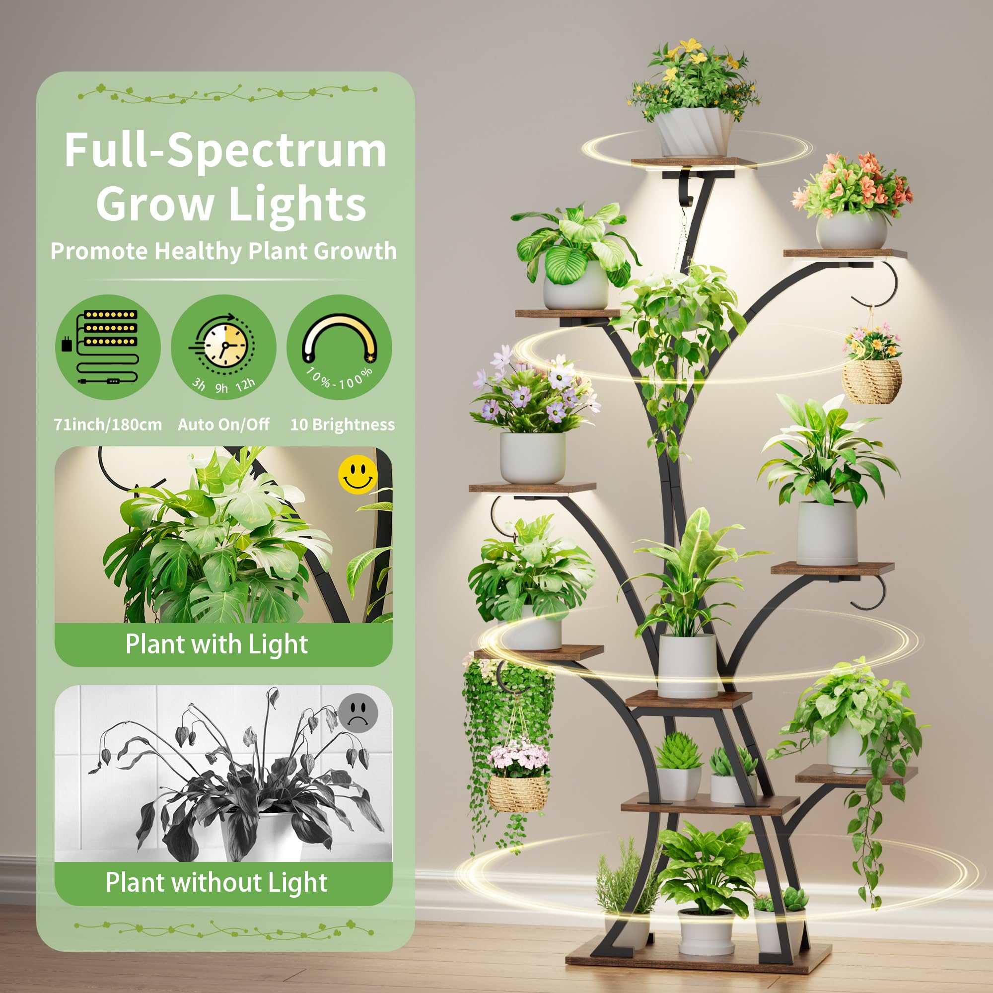 BACEKOLL 10-tier shelf, full-height view, supports diverse plant sizes.