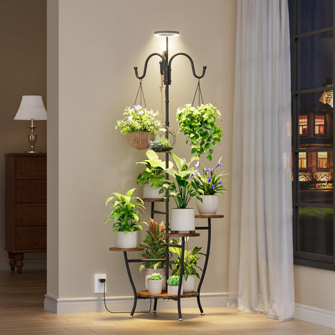 BACEKOLL plant stand with three hangers displays plants and vines with organized vertical space.
