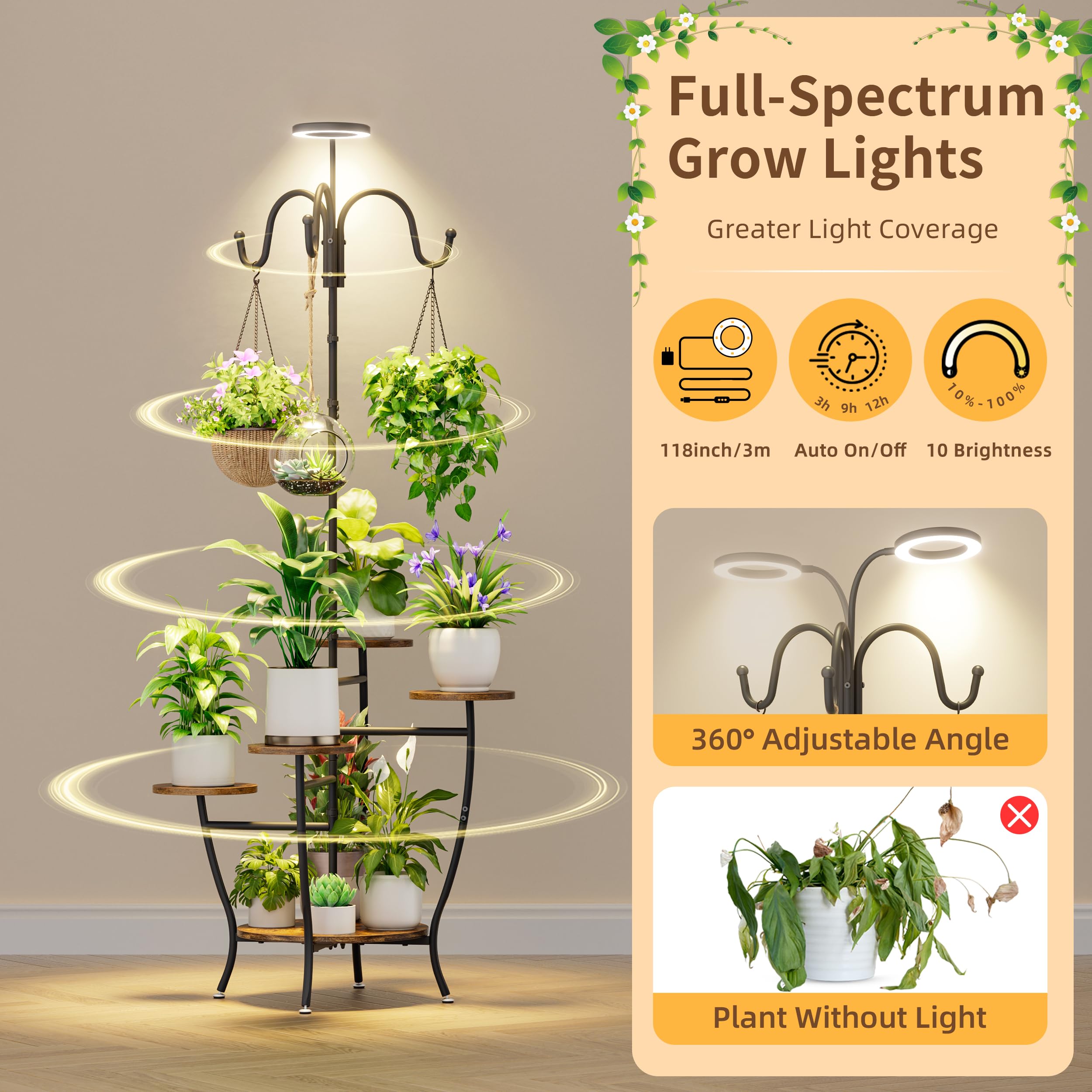 BACEKOLL plant stand at 72-inch height fits corners while keeping plants accessible and visible.