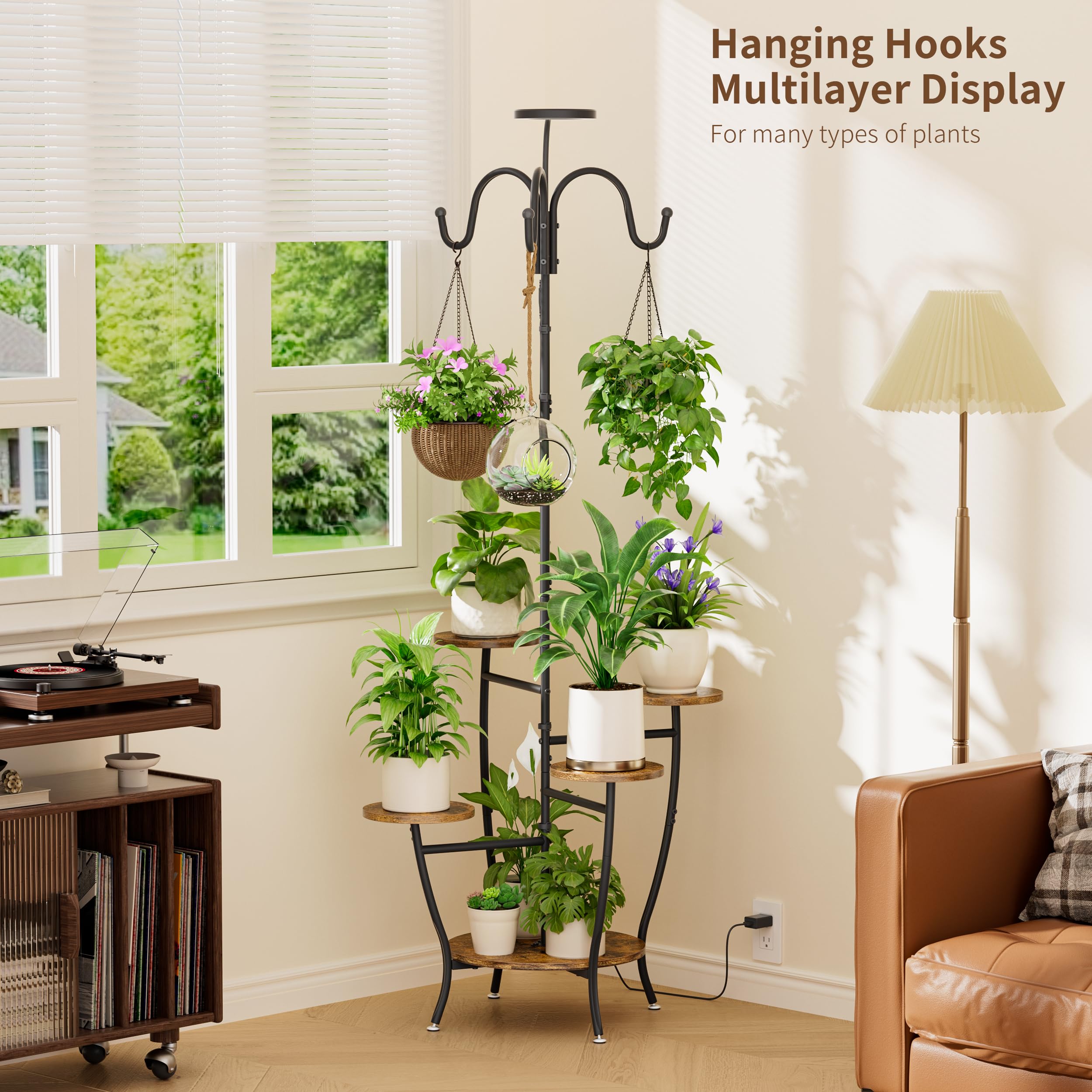 BACEKOLL plant stand corner assembly showing iron frame and wooden shelves for stability.