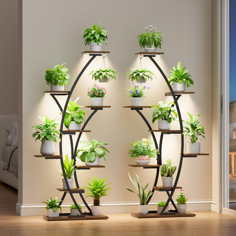 BACEKOLL plant stand with grow lights enhancing indoor gardening in a living room