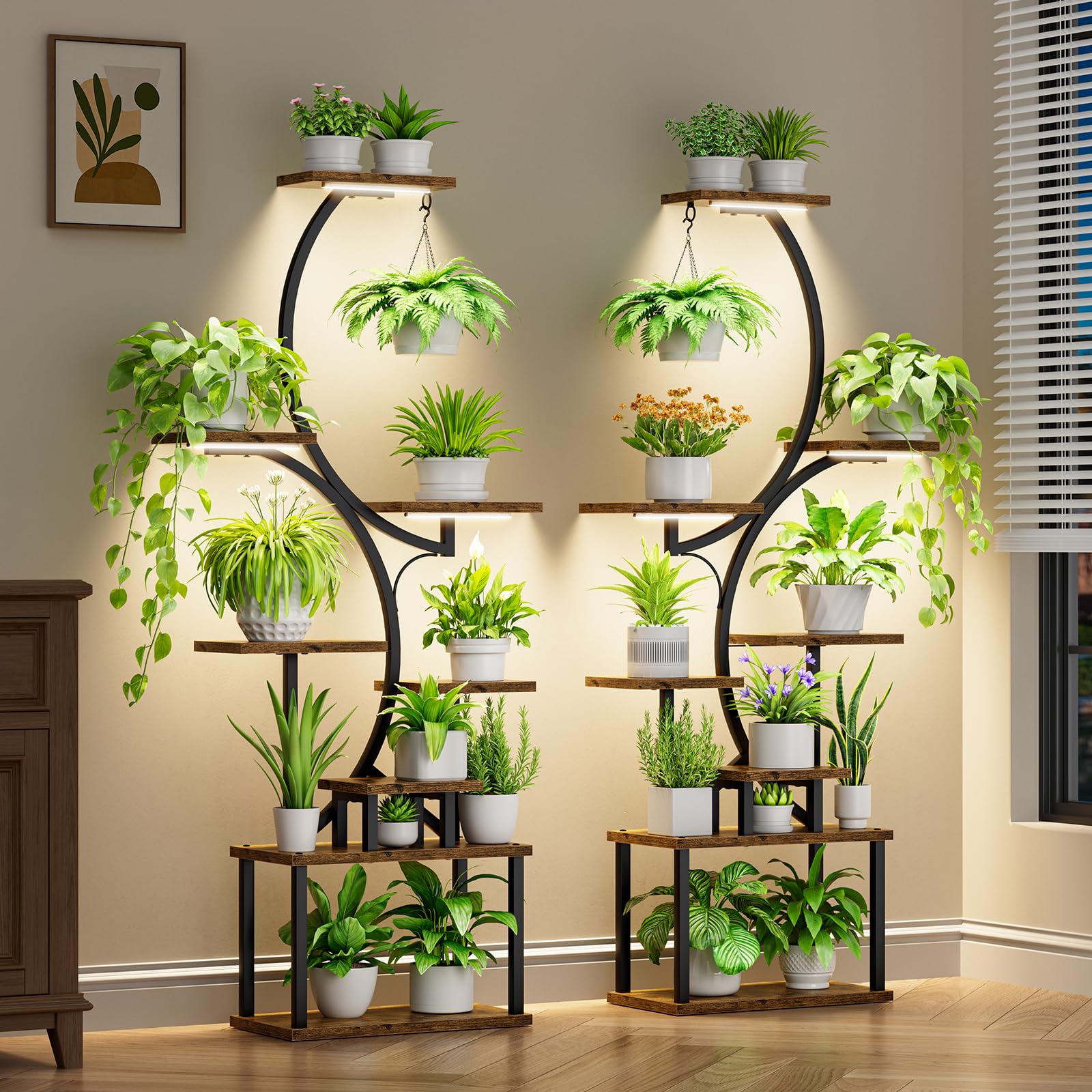 BACEKOLL plant stand with grow lights, front view for thriving indoor plants
