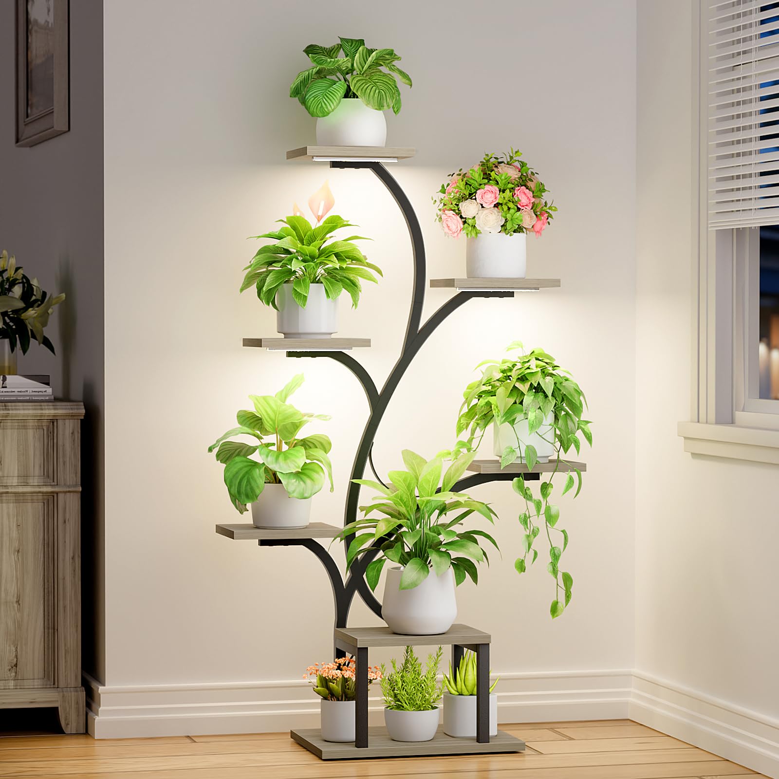 BACEKOLL plant stand with grow light illuminates indoor greens.