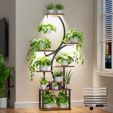 BACEKOLL plant stand with 3-head grow lights promoting healthy indoor growth