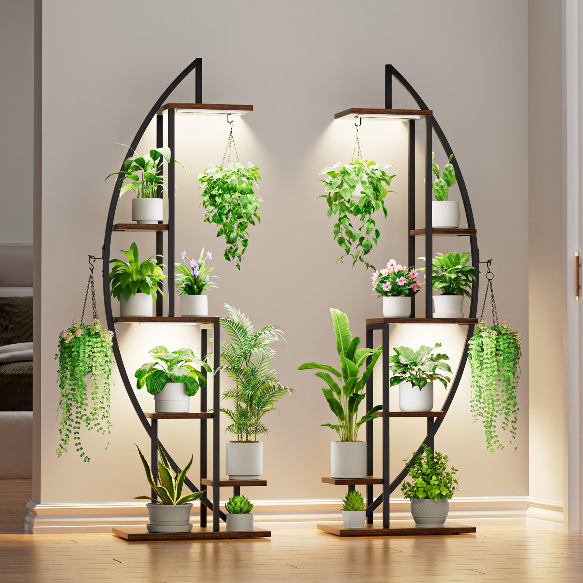 BACEKOLL plant stand with dual-head lights for indoor growth across tiers.