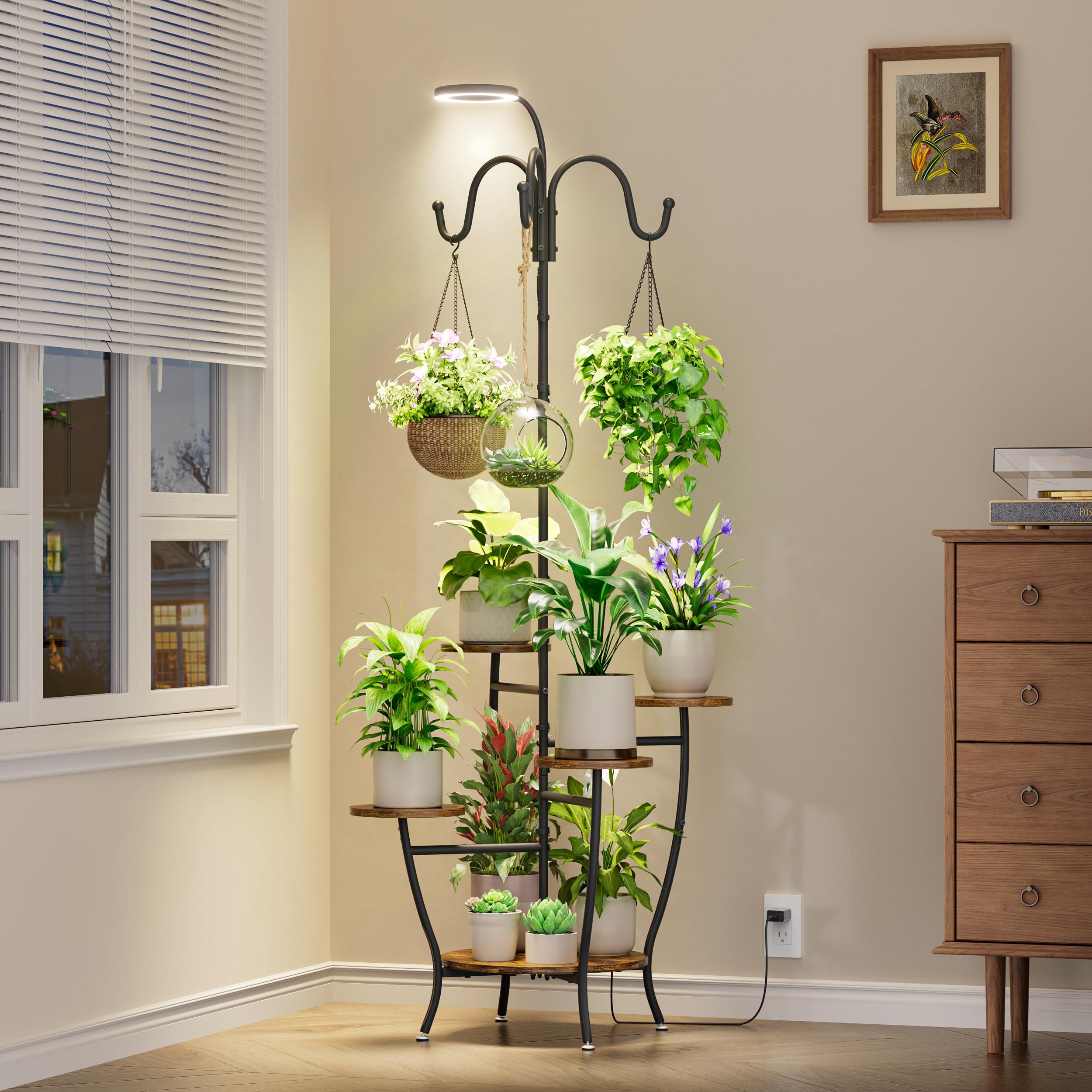 BACEKOLL plant stand with grow light top view for balanced indoor lighting across tiers.