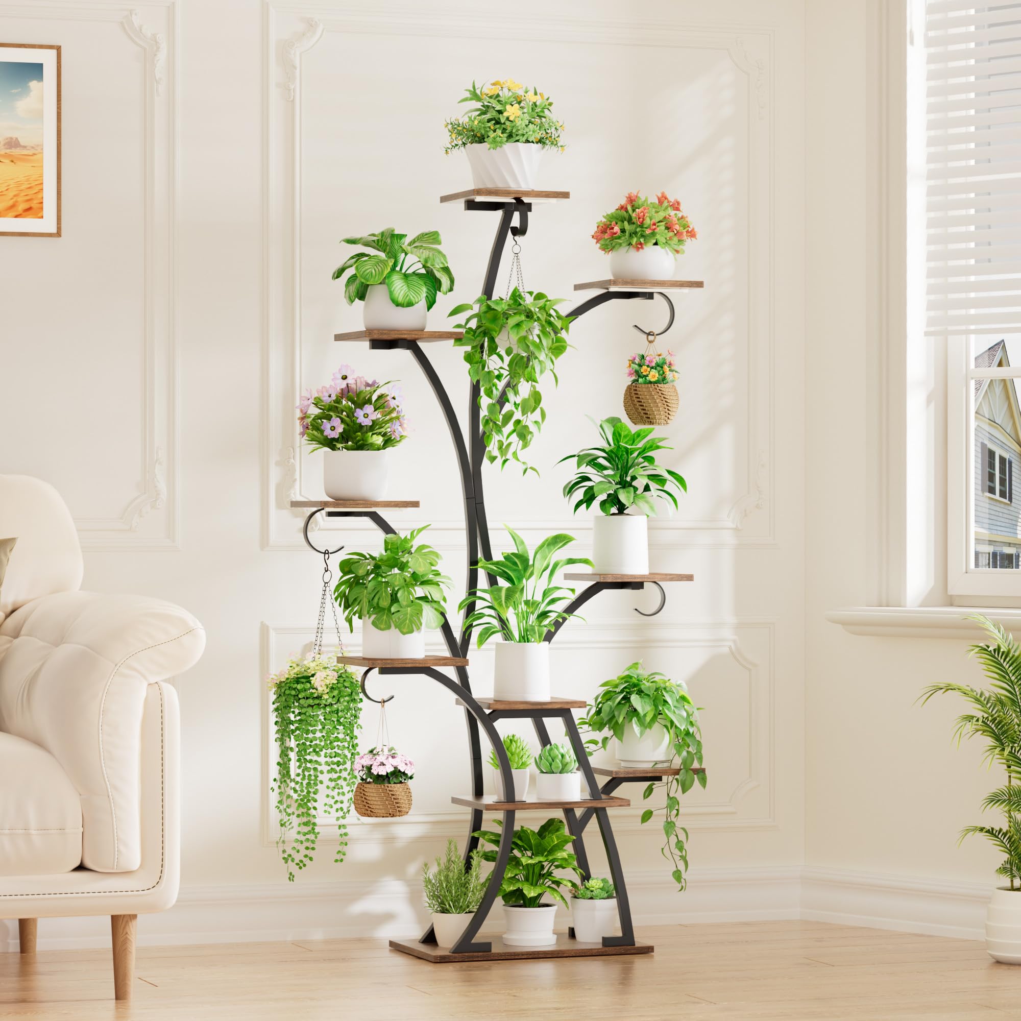 BACEKOLL tree-design plant stand, angled shot, showcasing sculptural home decor.