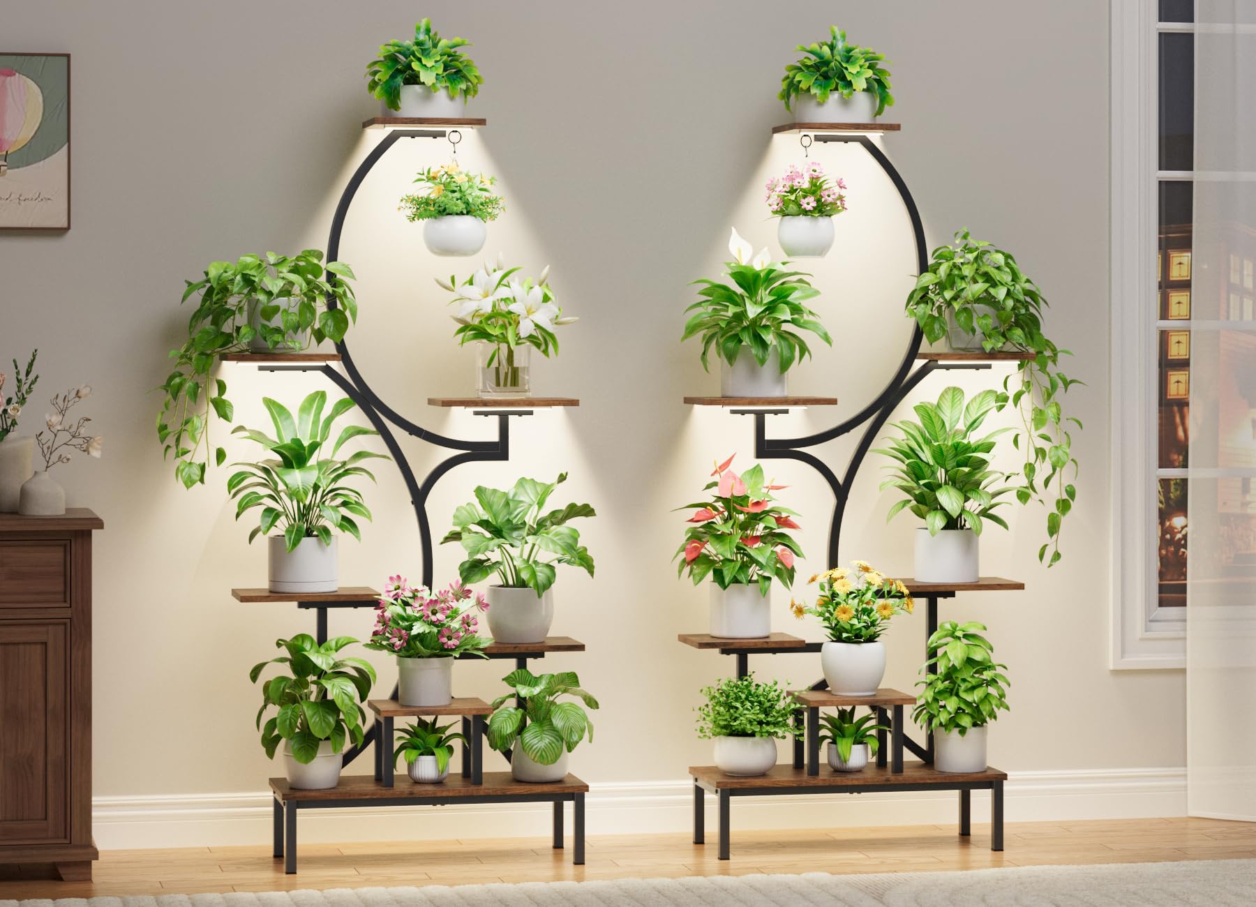 BACEKOLL 7-tier lighted rack brightening herbs and succulents indoors