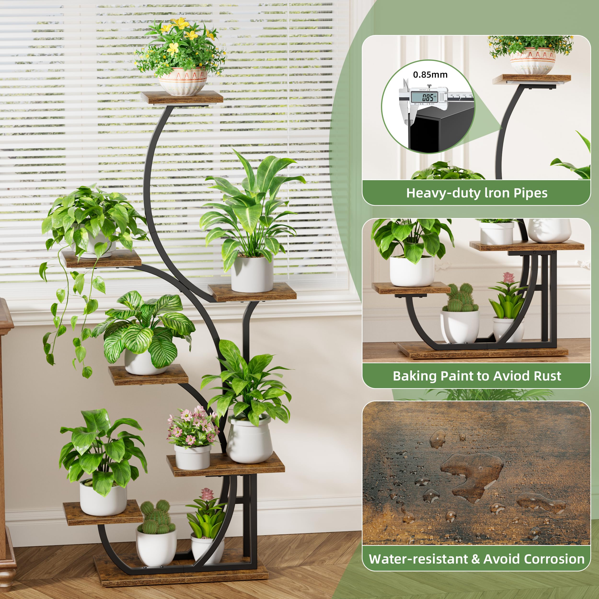 BACEKOLL seven‑tier indoor plant display maximizing vertical space.