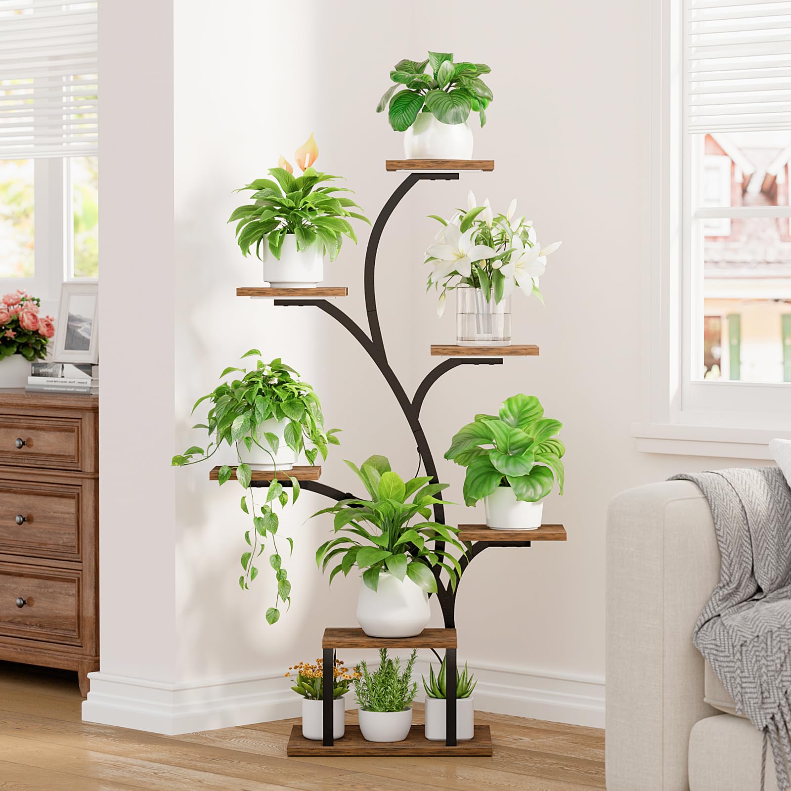 BACEKOLL seven-tier pot shelves showing space optimization.