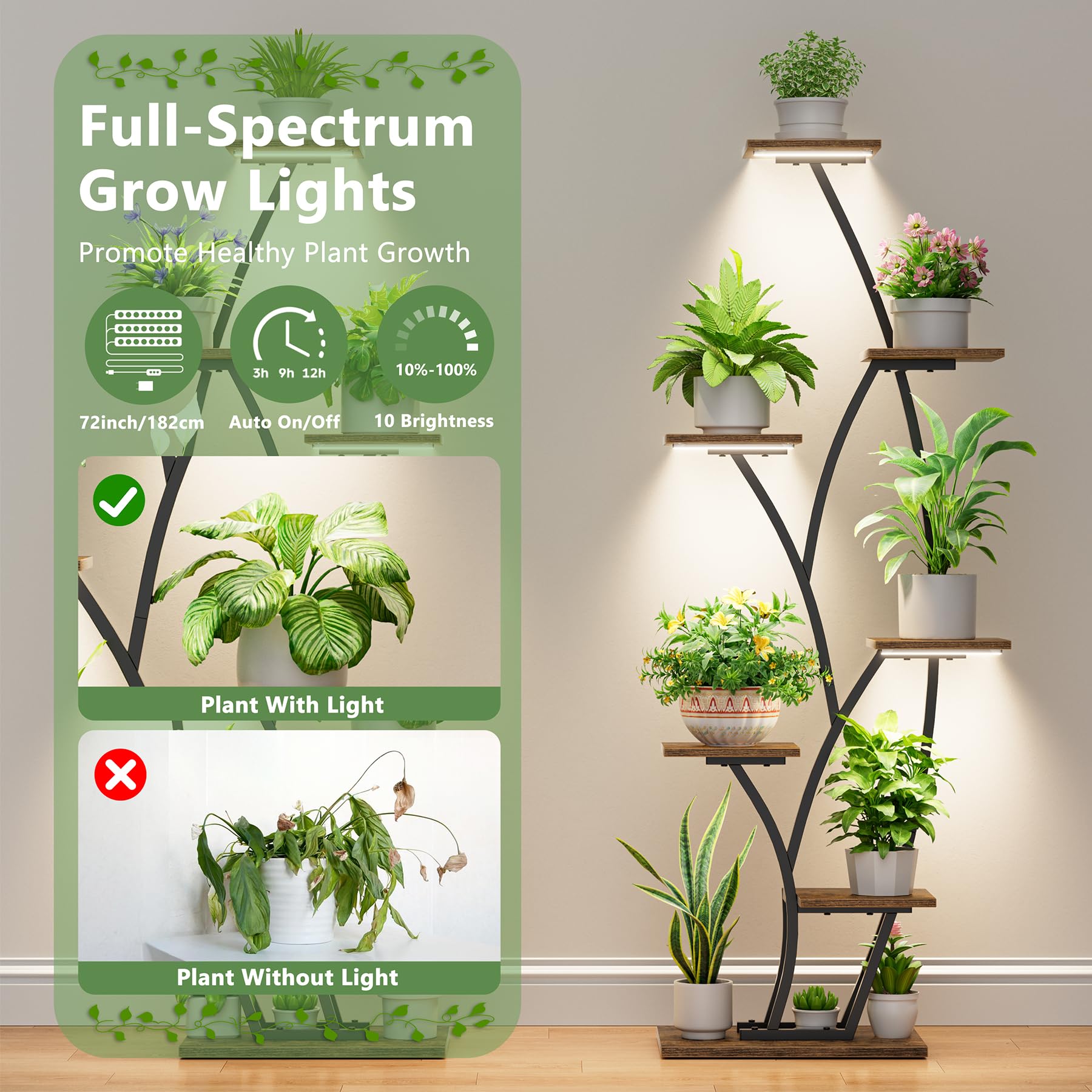 BACEKOLL crescent tree design highlights nighttime illumination for plants.