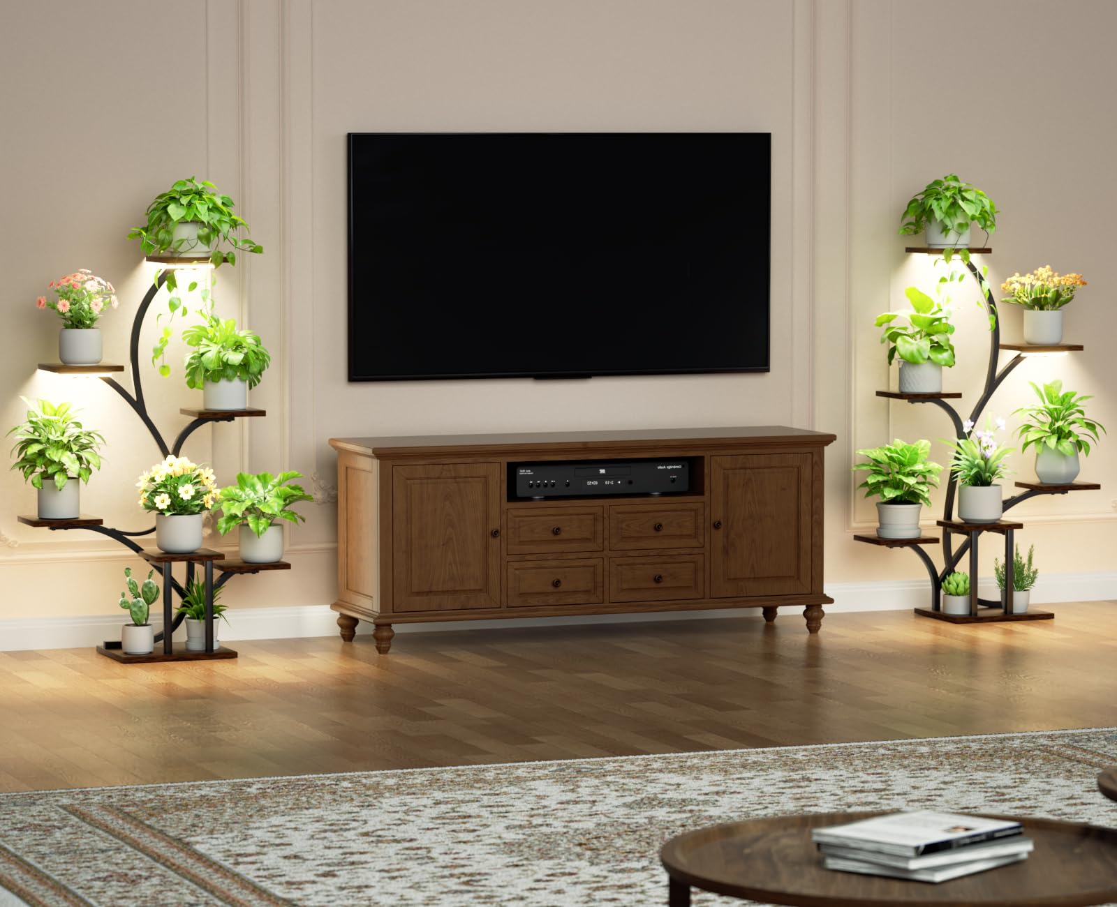 BACEKOLL tree-shaped display shelves assembly adds stylish corner garden decor.
