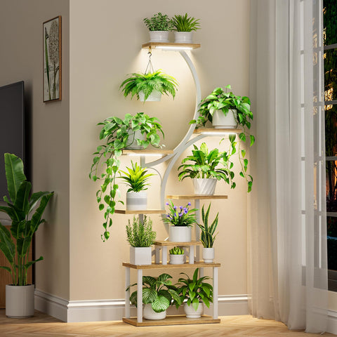 BACEKOLL 8-tier plant stand with grow lights, 62-inch frame for lush indoor display.